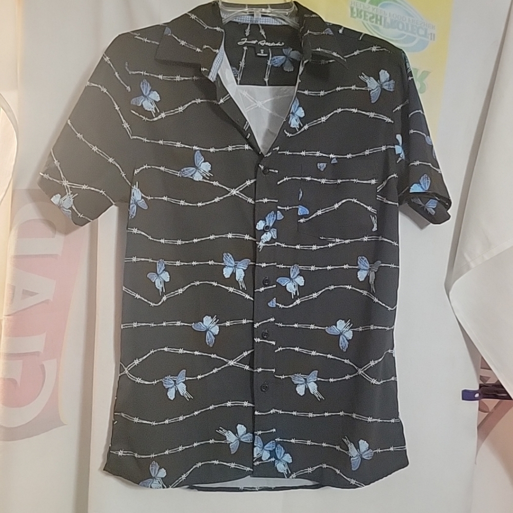 Just Attitude Neon Butterfly Barbed Wire Shirt Mens Size Small